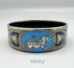 HERMES Paris Silver Plated Blue Enamel Horse Equestrian Bangle Bracelet