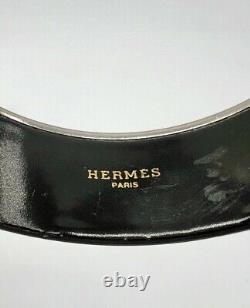 HERMES Paris Silver Plated Blue Enamel Horse Equestrian Bangle Bracelet