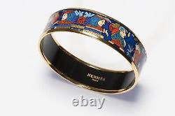 HERMES Paris Wide Blue Enamel American Indian Pattern Bangle Bracelet