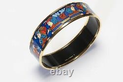 HERMES Paris Wide Blue Enamel American Indian Pattern Bangle Bracelet