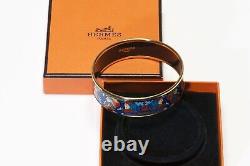 HERMES Paris Wide Blue Enamel American Indian Pattern Bangle Bracelet