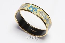 HERMES Paris Wide Gold Plated Blue Yellow Enamel Bangle Bracelet