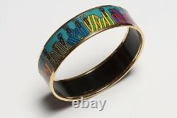 HERMES Wide Blue Red Enamel Ribbon Buckle Equestrian J. Metz Bangle Bracelet