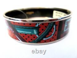 HERMES Wide Buckle Palladium Plated Blue Enamel Bangle WIDE 65 NEW