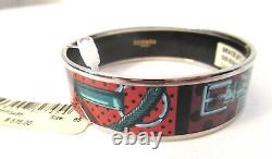 HERMES Wide Buckle Palladium Plated Blue Enamel Bangle WIDE 65 NEW