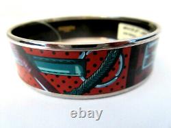 HERMES Wide Buckle Palladium Plated Blue Enamel Bangle WIDE 65 NEW