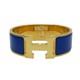 Hermes Wide Clic Clac H Bracelet Blue Enamel Yellow Gold Plated