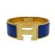 Hermes Wide Clic Clac H Bracelet Blue Enamel Yellow Gold Plated