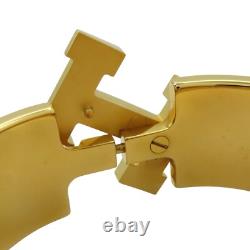 HERMES Wide Clic Clac H Bracelet Blue Enamel Yellow Gold Plated