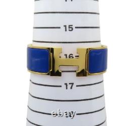 HERMES Wide Clic Clac H Bracelet Blue Enamel Yellow Gold Plated