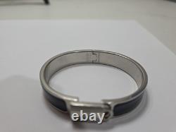 HERMES clic cadenas bracelet blue enamel silver ST1109 Made In France