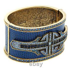 HSN Heidi Daus Denim and Deco Crystal & Enamel Hinged Cuff Bracelet Blue M/L