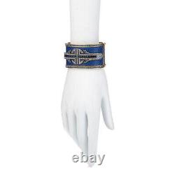 HSN Heidi Daus Denim and Deco Crystal & Enamel Hinged Cuff Bracelet Blue M/L