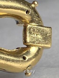 HUGE 18K Yellow Gold Diamond Cobalt Blue Enamel Vintage Mega Link Bracelet 8.25