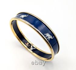 Halcyon Days Elephant Parade Navy Blue Enamel 18kt Gold Plated Bangle Bracelet