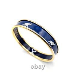 Halcyon Days Elephant Parade Navy Blue Enamel 18kt Gold Plated Bangle Bracelet