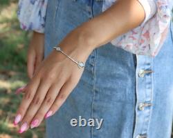 Hamsa Evil Eye Natural Diamond 14k White Gold Bracelet Blue Enamel