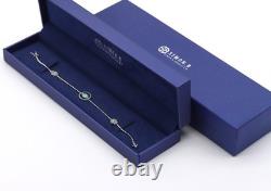 Hamsa Evil Eye Natural Diamond 14k White Gold Bracelet Blue Enamel