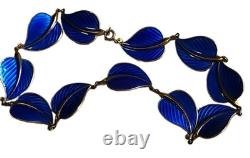 Hans Myhre Blue Enamel Leaf 925 Sterling Norweigan Necklace Bracelet Set Retro