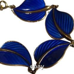 Hans Myhre Blue Enamel Leaf 925 Sterling Norweigan Necklace Bracelet Set Retro