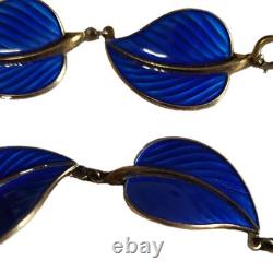 Hans Myhre Blue Enamel Leaf 925 Sterling Norweigan Necklace Bracelet Set Retro