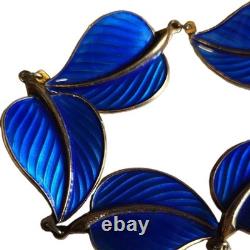 Hans Myhre Blue Enamel Leaf 925 Sterling Norweigan Necklace Bracelet Set Retro