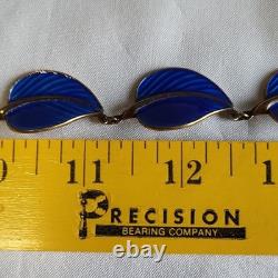 Hans Myhre Blue Enamel Leaf 925 Sterling Norweigan Necklace Bracelet Set Retro