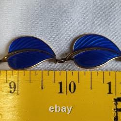 Hans Myhre Blue Enamel Leaf 925 Sterling Norweigan Necklace Bracelet Set Retro