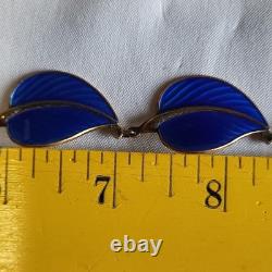 Hans Myhre Blue Enamel Leaf 925 Sterling Norweigan Necklace Bracelet Set Retro