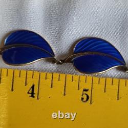 Hans Myhre Blue Enamel Leaf 925 Sterling Norweigan Necklace Bracelet Set Retro