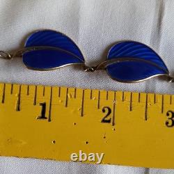 Hans Myhre Blue Enamel Leaf 925 Sterling Norweigan Necklace Bracelet Set Retro
