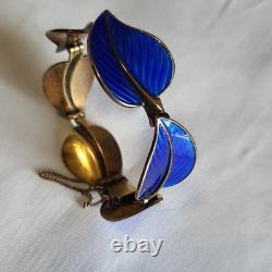 Hans Myhre Blue Enamel Leaf 925 Sterling Norweigan Necklace Bracelet Set Retro