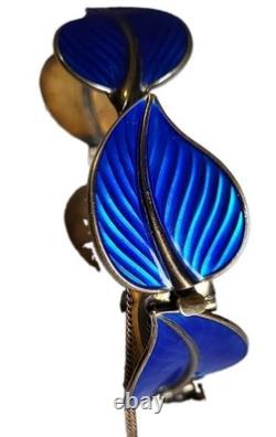 Hans Myhre Blue Enamel Leaf 925 Sterling Norweigan Necklace Bracelet Set Retro