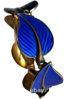 Hans Myhre Blue Enamel Leaf 925 Sterling Norweigan Necklace Bracelet Set Retro