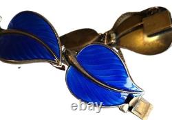 Hans Myhre Blue Enamel Leaf 925 Sterling Norweigan Necklace Bracelet Set Retro