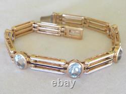 Heavy Solid 14k Rose Gold Enamel Topaz Bracelet 17.1 gms, 6.9 in, 5.0 ctw