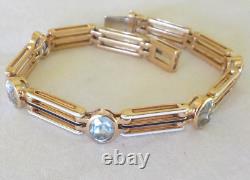 Heavy Solid 14k Rose Gold Enamel Topaz Bracelet 17.1 gms, 6.9 in, 5.0 ctw