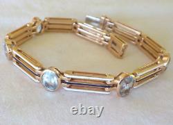 Heavy Solid 14k Rose Gold Enamel Topaz Bracelet 17.1 gms, 6.9 in, 5.0 ctw