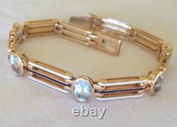 Heavy Solid 14k Rose Gold Enamel Topaz Bracelet 17.1 gms, 6.9 in, 5.0 ctw