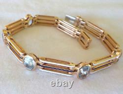 Heavy Solid 14k Rose Gold Enamel Topaz Bracelet 17.1 gms, 6.9 in, 5.0 ctw