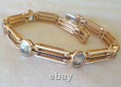 Heavy Solid 14k Rose Gold Enamel Topaz Bracelet 17.1 gms, 6.9 in, 5.0 ctw