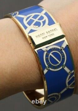 Henri Bendel 1895 Hb Designed Blue Enamel Bangle Bracelet Cuff Gold Tone