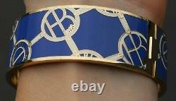 Henri Bendel 1895 Hb Designed Blue Enamel Bangle Bracelet Cuff Gold Tone
