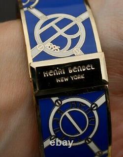 Henri Bendel 1895 Hb Designed Blue Enamel Bangle Bracelet Cuff Gold Tone