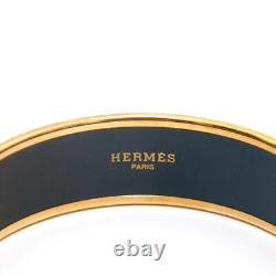 Hermes Authentic Bracelet Bangle Enamel Material Gold x Blue Color Length 8.26in