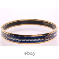 Hermes Authentic bracelet bangle enamel PM belt pattern cloisonne blue no box