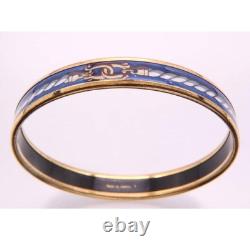 Hermes Authentic bracelet bangle enamel PM belt pattern cloisonne blue no box