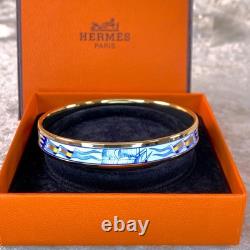 Hermes Bangle Bracelet Blue Enamel Sailing Boat Ship & Sun Gold Rim 65 withBox Hermes Bangle Bracelet Blue Enamel Sailing Boat Ship & Sun Gold Rim 65 withBox