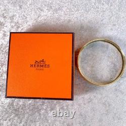 Hermes Bangle Bracelet Blue Enamel Sailing Boat Ship & Sun Gold Rim 65 withBox