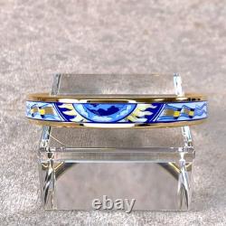 Hermes Bangle Bracelet Blue Enamel Sailing Boat Ship & Sun Gold Rim 65 withBox